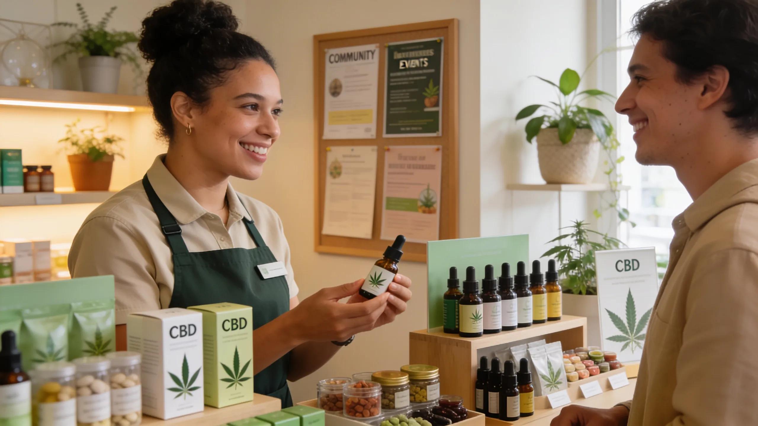 Customer receiving personalized service about CBD products in a wellness store
