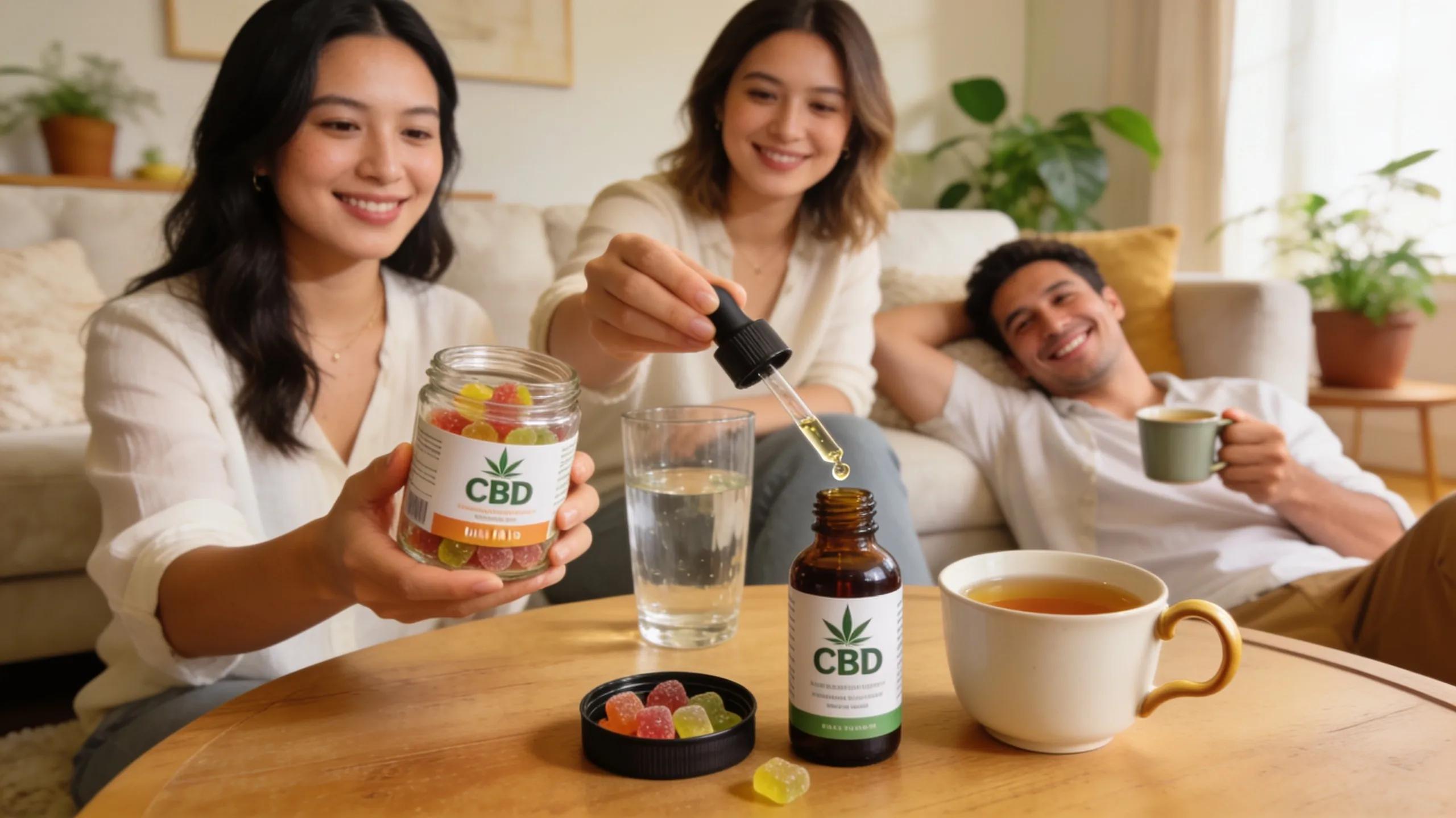 People enjoying CBD gummies and tinctures as part of their wellness routine