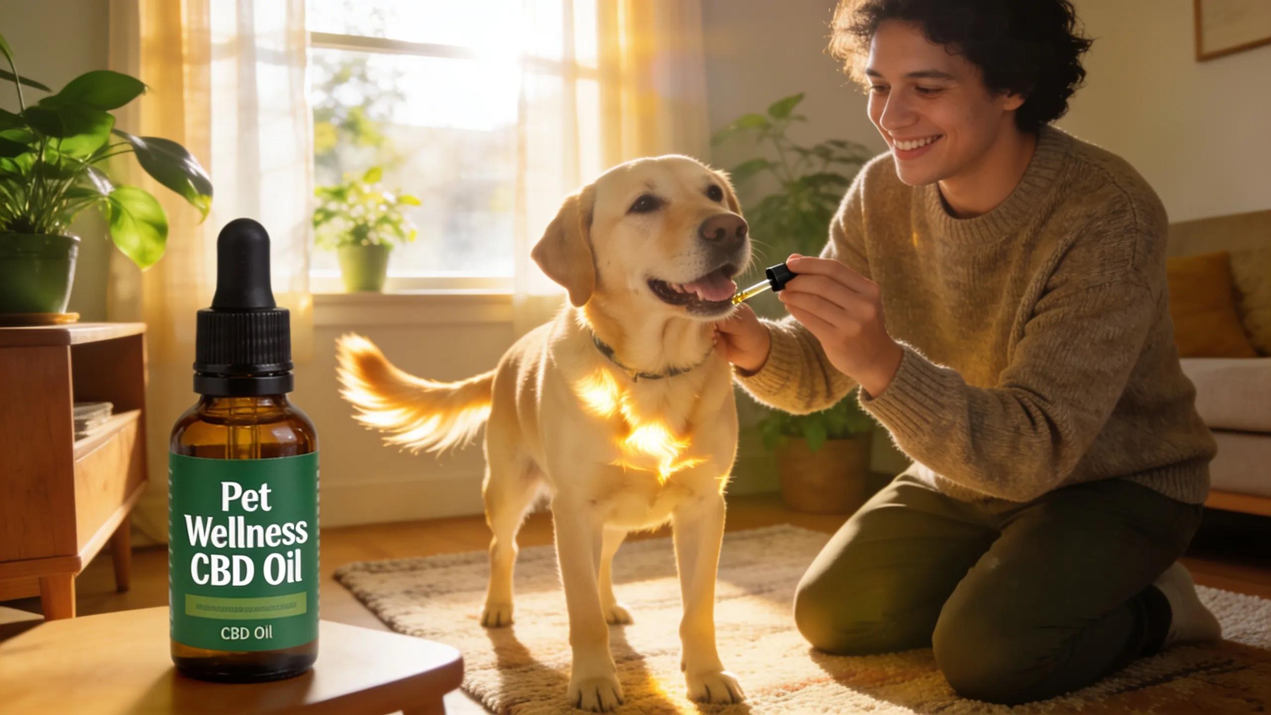 Pet owner using natural CBD products for pet wellness in Plano, TX